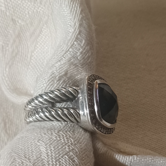 David Yurman Albion Ring with Onyx and Diamonds, SS, Size 7 - Picture 2 of 12